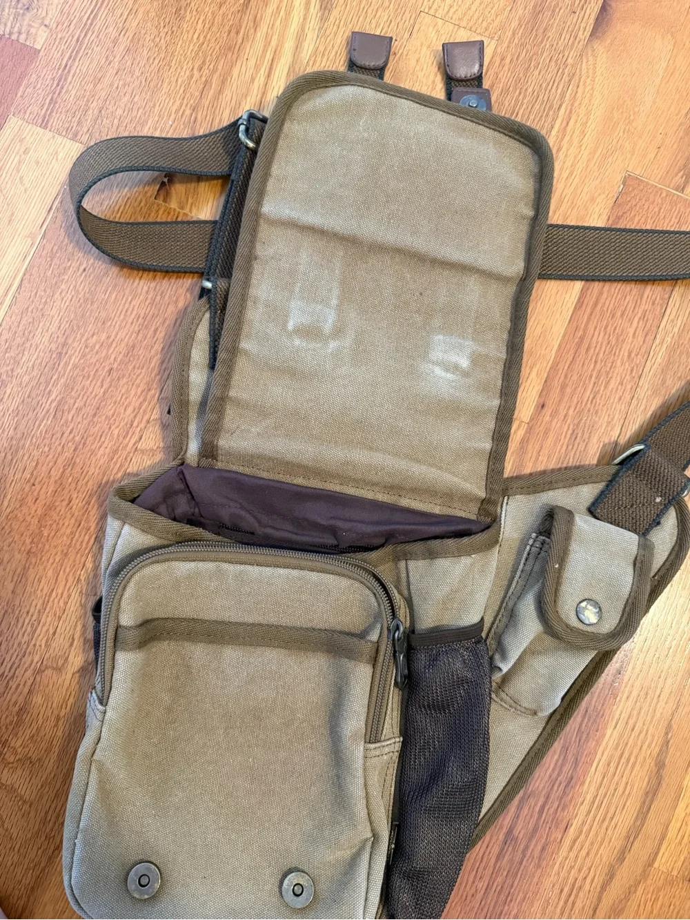 Casual Brown Canvas & Leather Messenger Bag for Men